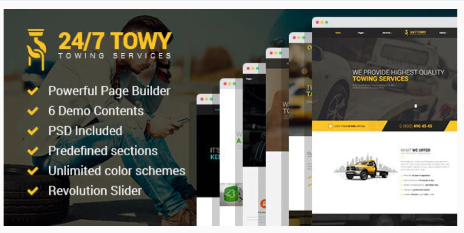 Towy - Emergency Auto Towing and Roadside Assistance Service Website Design Template