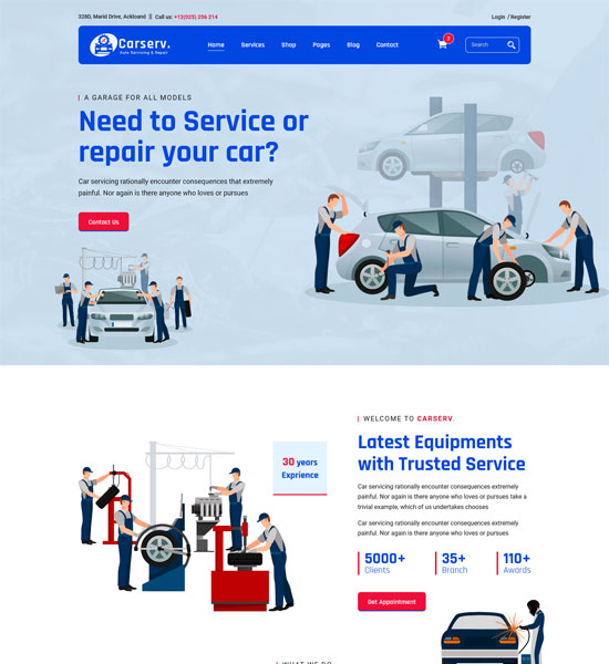 Carserv- Car Repair and Auto Service Website Design Template